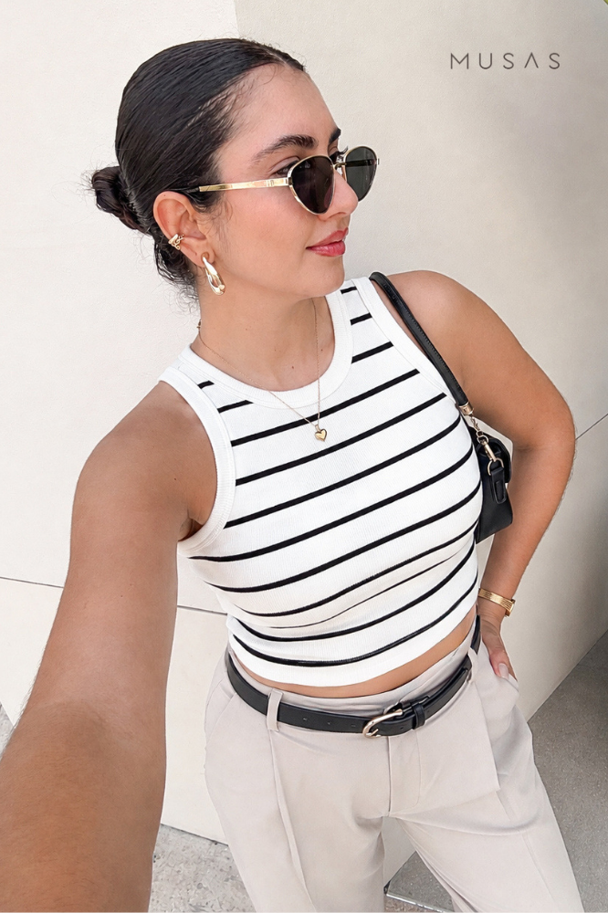 TOP HAZEL - PERLA A RAYAS RIB PERLA