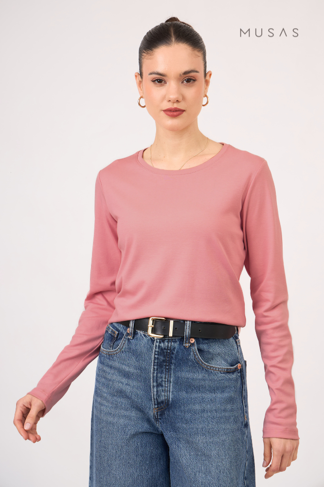 POLO MANGA LARGA BIANCA - MALVA