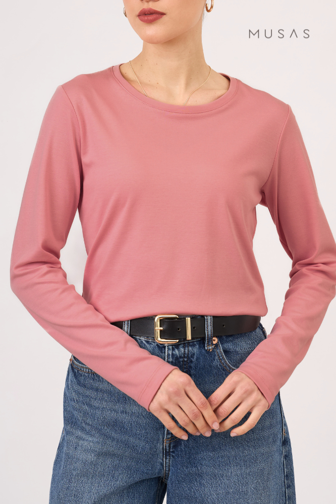 POLO MANGA LARGA BIANCA - MALVA