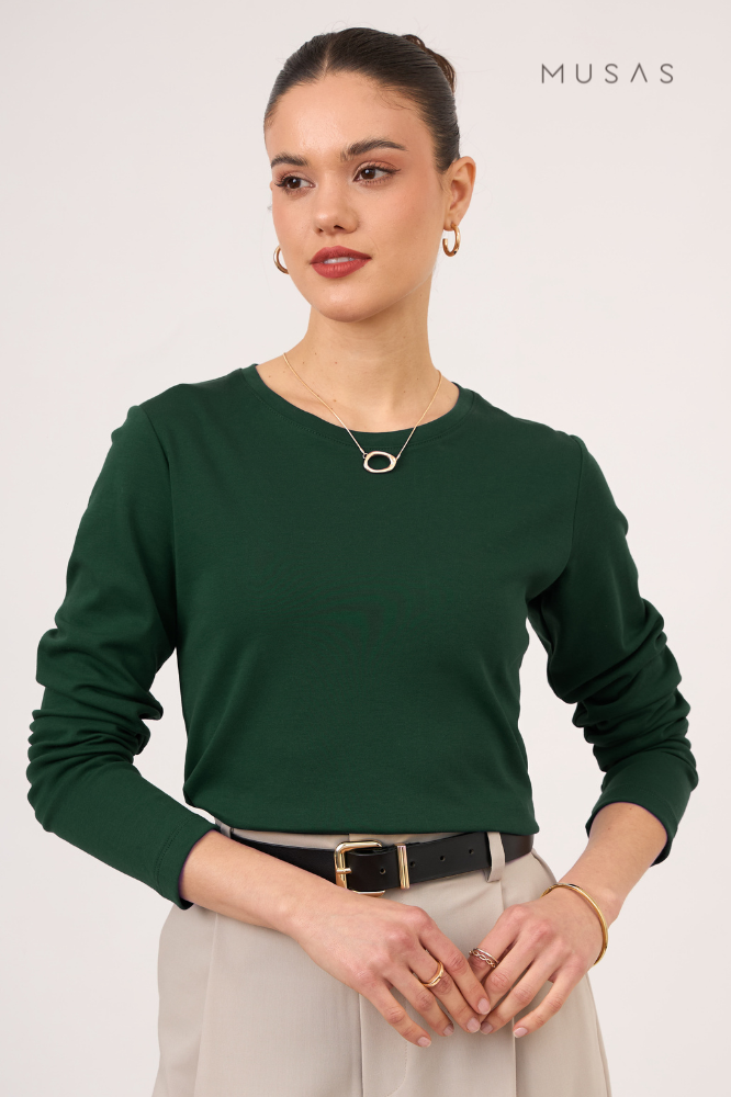 POLO MANGA LARGA BIANCA - VERDE PINO