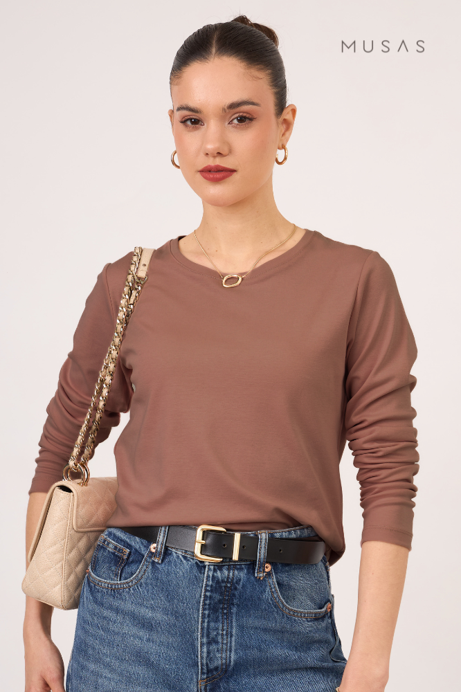 POLO MANGA LARGA BIANCA - MOCCA