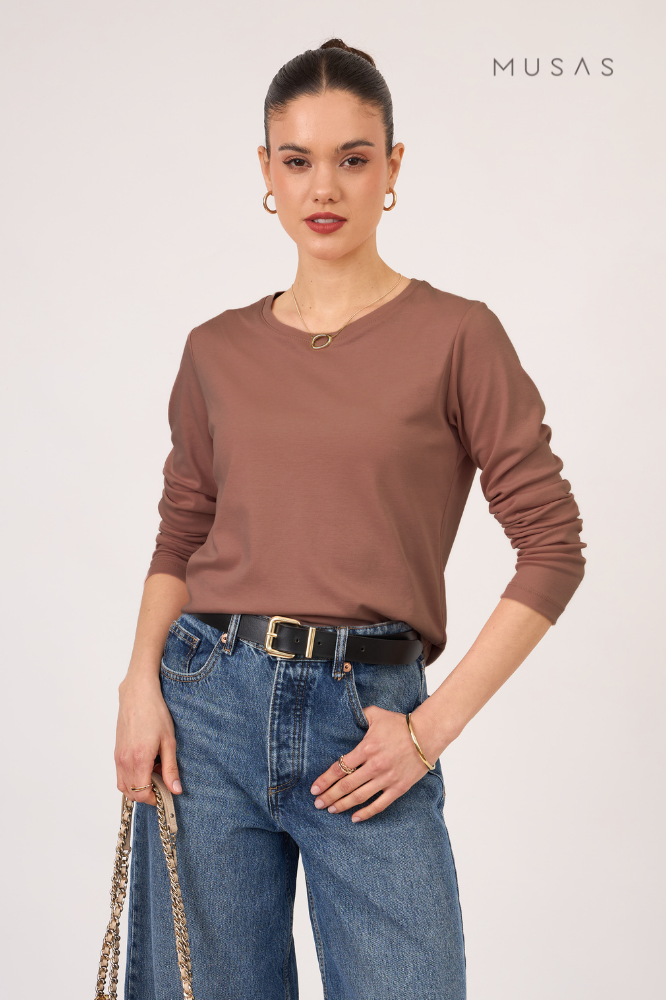 POLO MANGA LARGA BIANCA - MOCCA