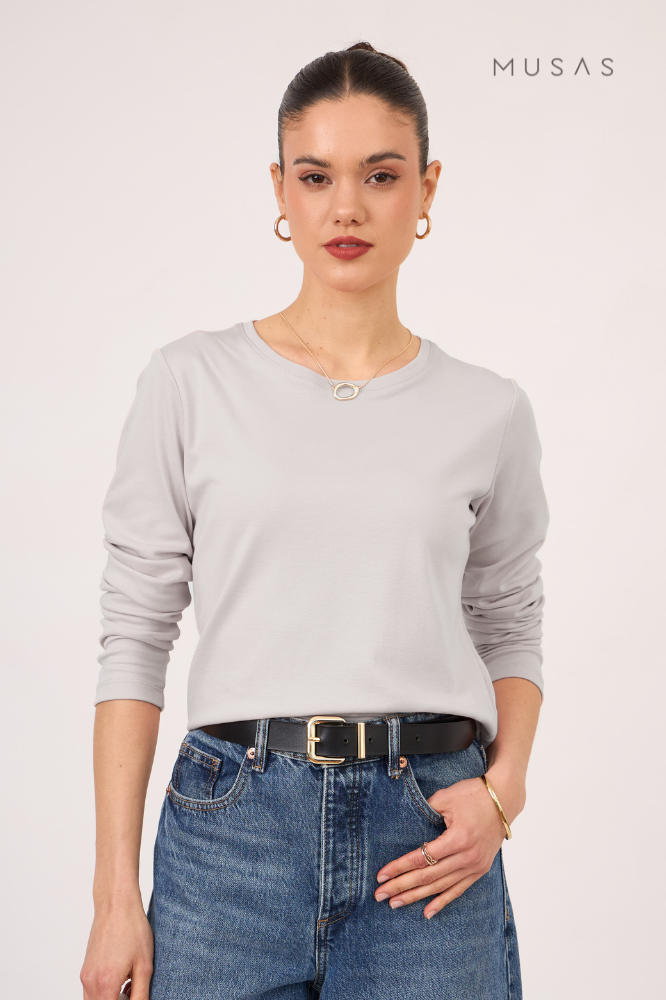 POLO MANGA LARGA BIANCA - LIGHT GRAY