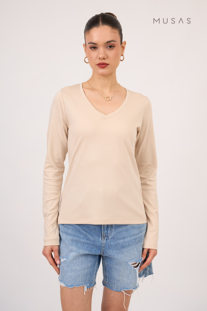 POLO MANGA LARGA TALÍA - BEIGE