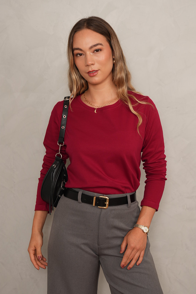 POLO MANGA LARGA BIANCA - MERLOT