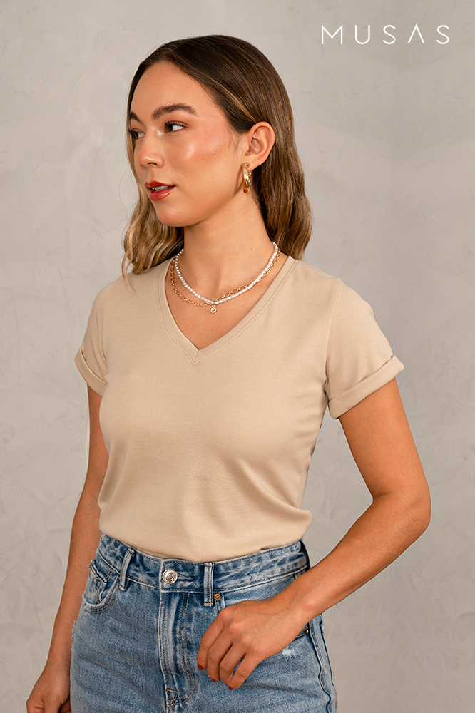 POLO CUELLO V CLAUDIA - BEIGE