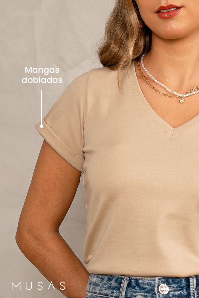 POLO CUELLO V CLAUDIA - BEIGE