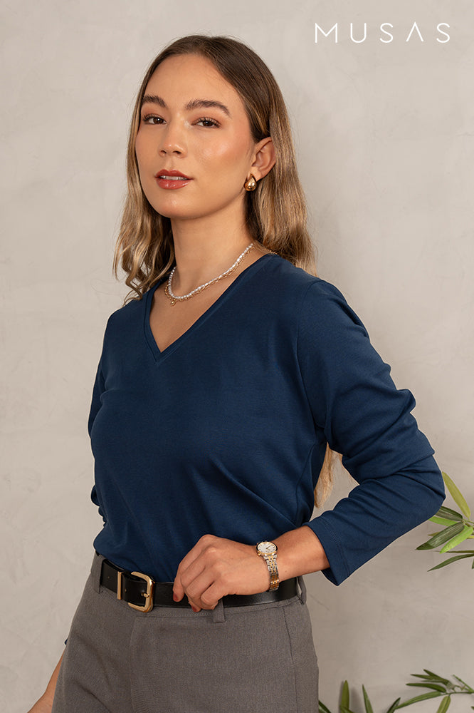 POLO MANGA LARGA TALÍA  - AZUL NAVY